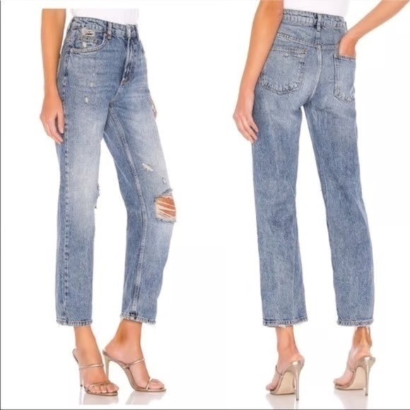 Free People We The Free Dakota High Rise Straight Leg Jeans Distressed, Size 28 - Picture 2 of 10